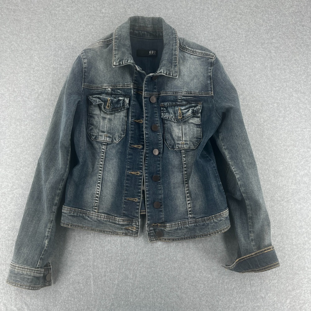 KUT From The Kloth Women Arielle Distressed Denim Jean Jacket Blue Size S